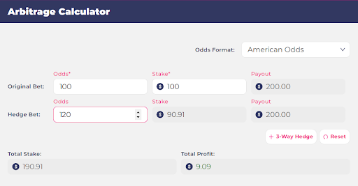 Arbitrage calculator screenshot