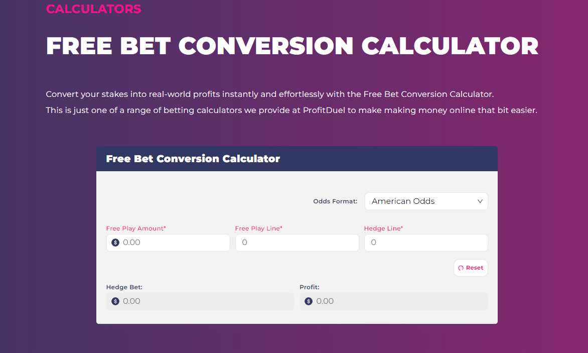 Free Bet Conversion Calculator | Convert Free Bets Easily | ProfitDuel