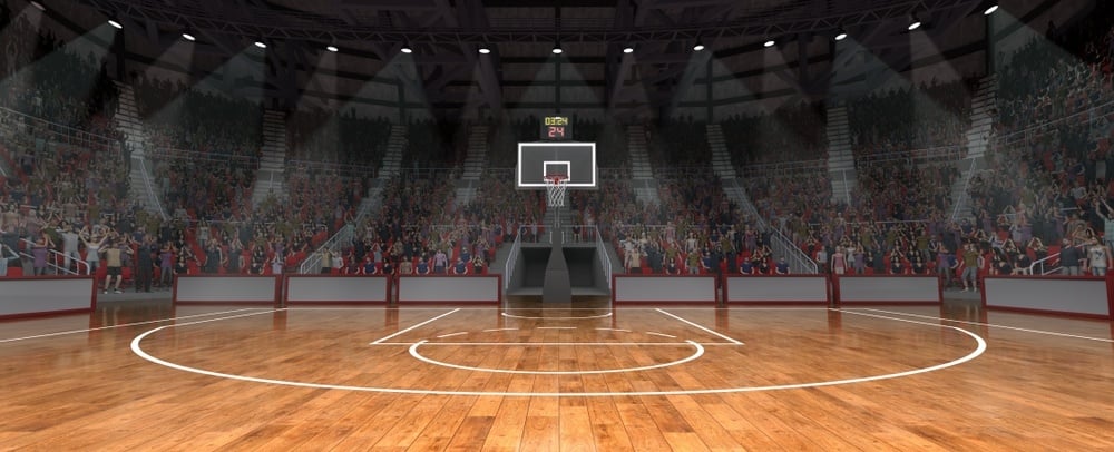 basketball court with dim lighting